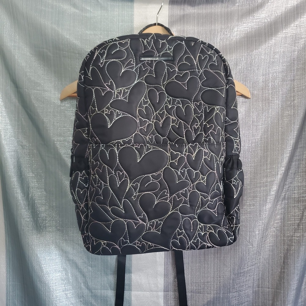 Luv Betsey Johnson Black Quilted Heart Backpack Rainbow Stitching and bag
2p set